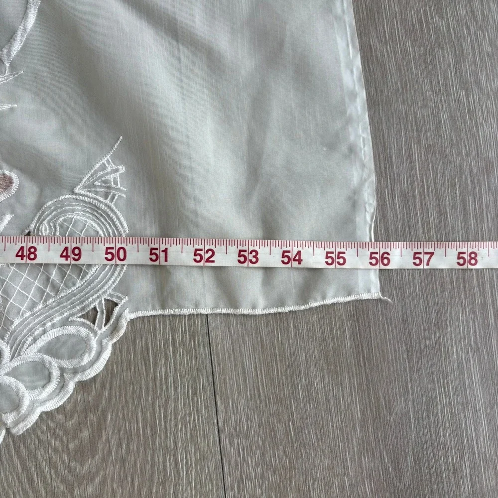 Vintage Floral Embroidered Sheer Fairy Curtain Panel Ivory Pink Lace Trim 71x56